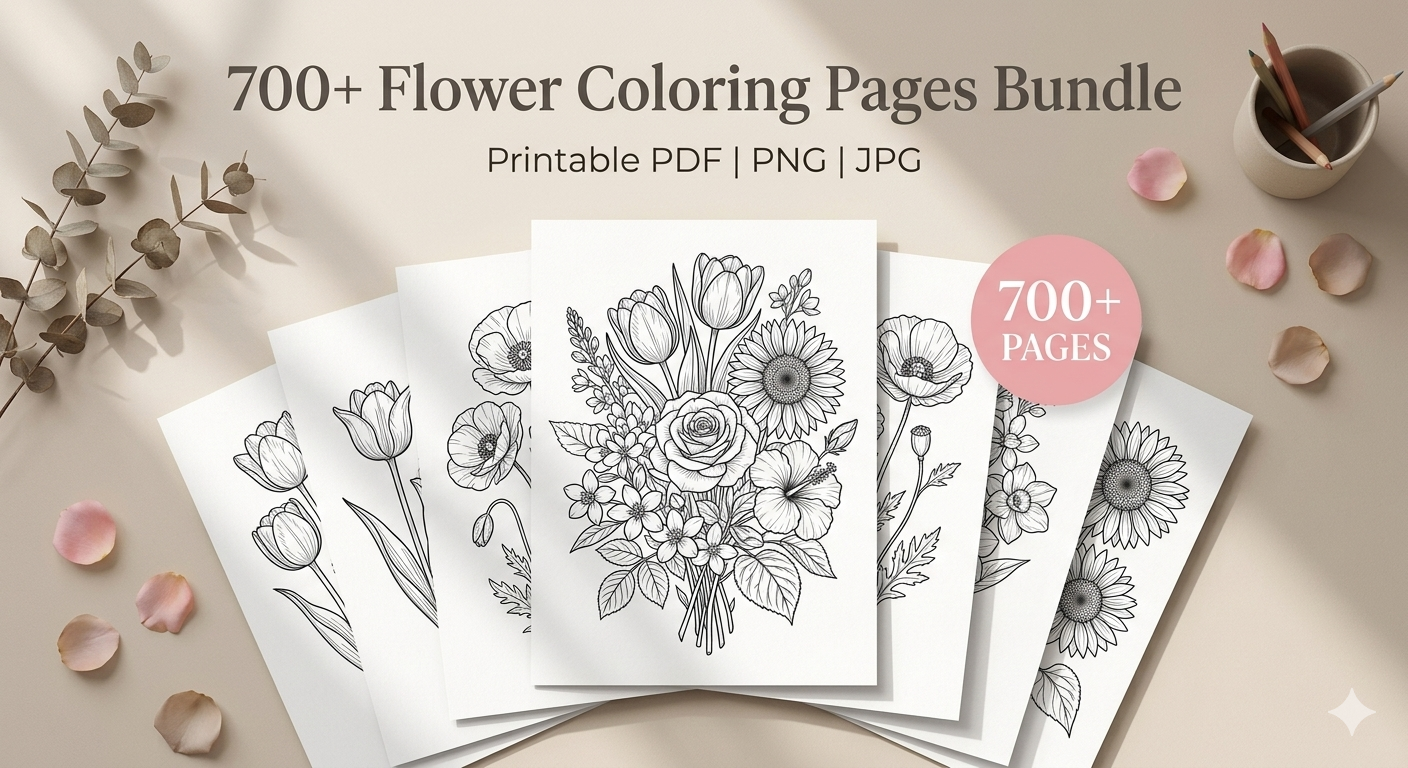 700+ Flower Coloring Pages Bundle preview