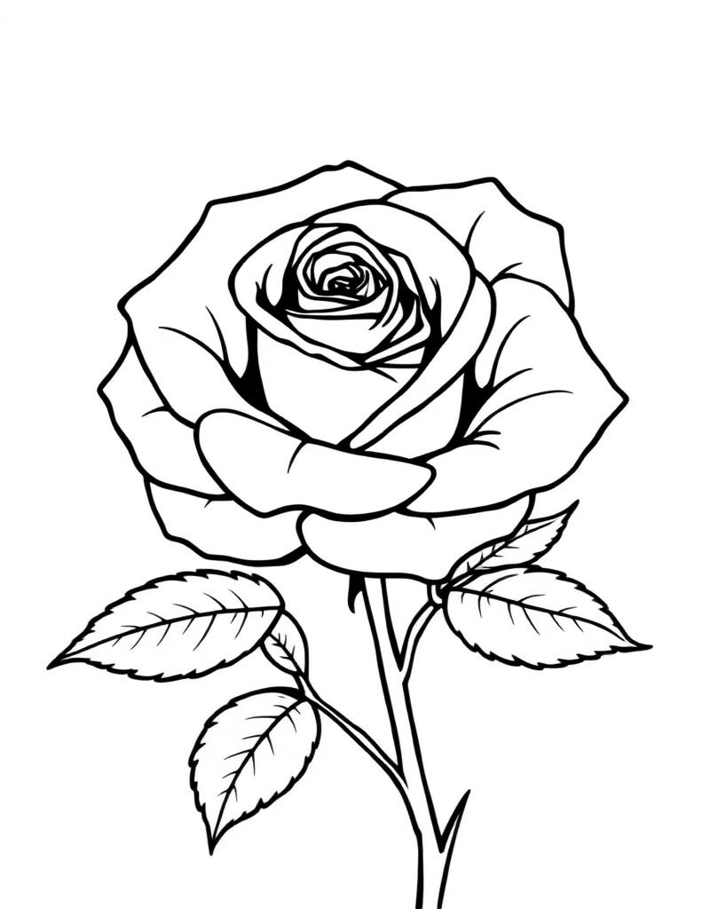 Classic Rose Bloom — printable flower coloring sheet