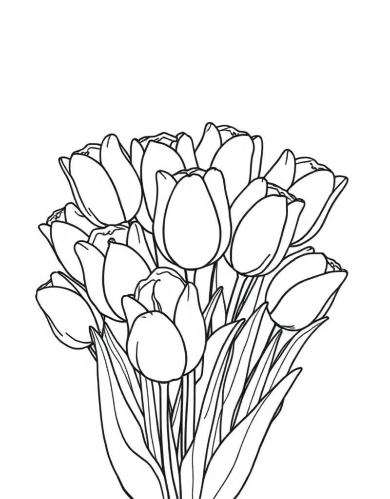 Spring Tulip Bouquet — printable flower coloring sheet